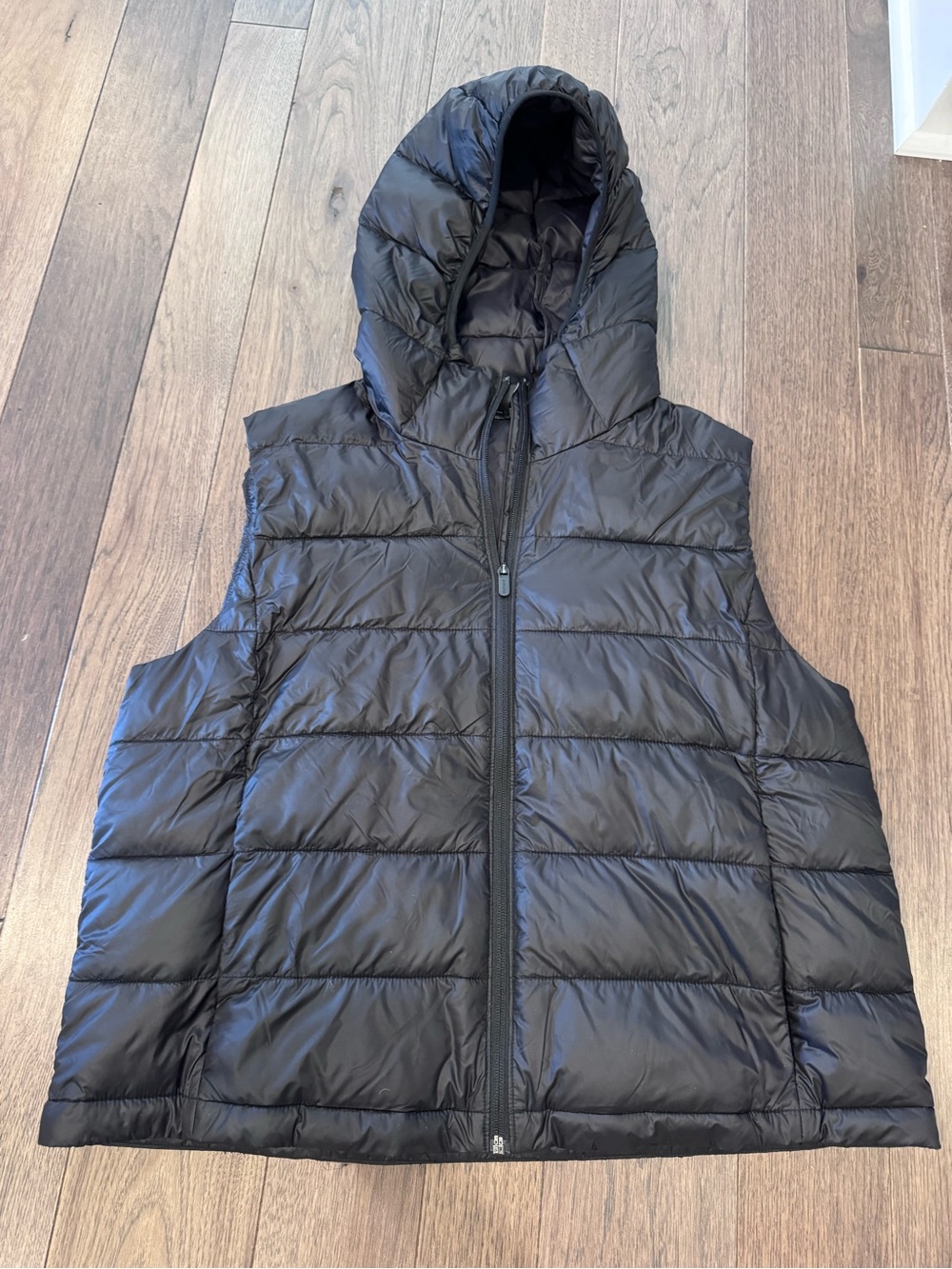 Athleta Black Hooded Quilted Puffer Vest